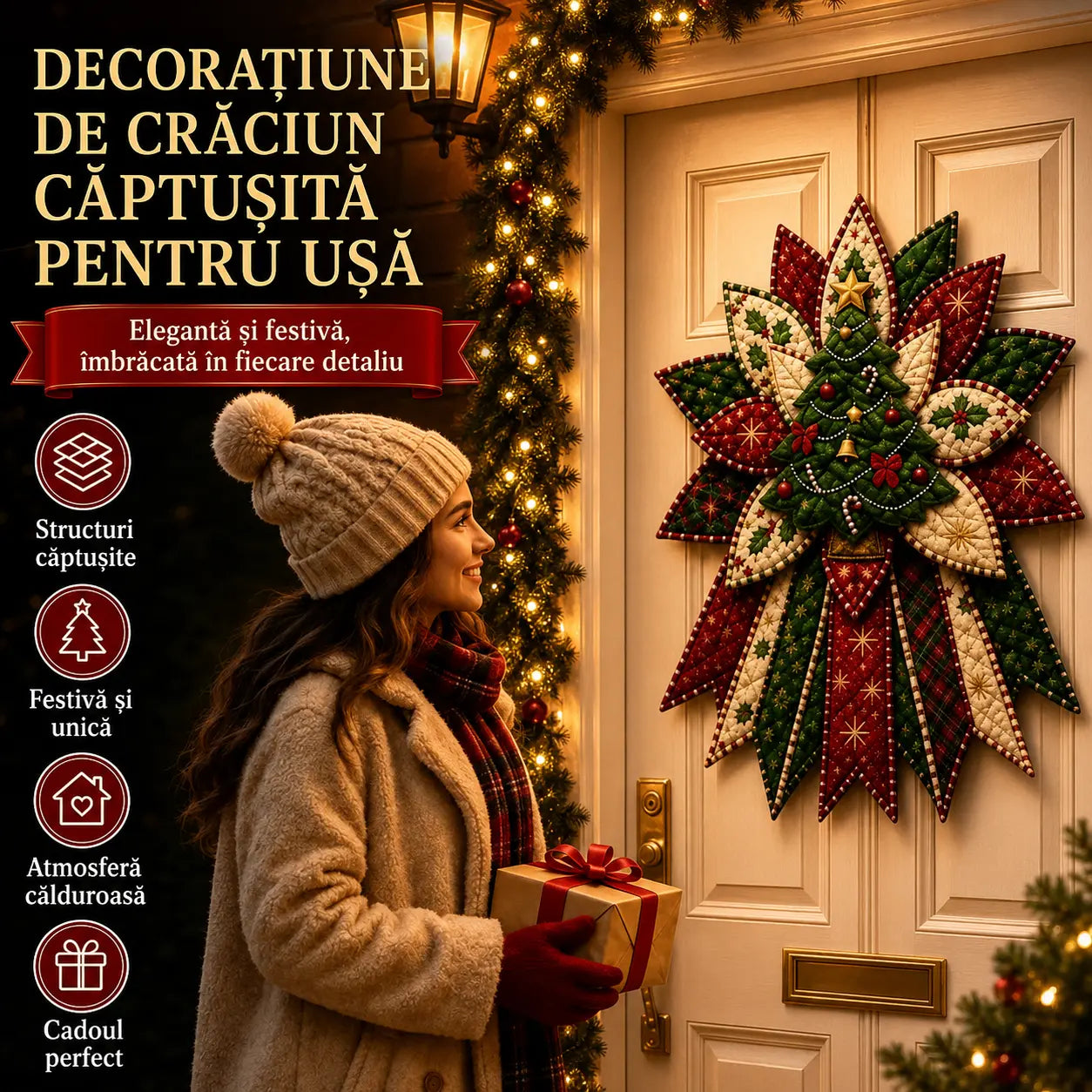 🎇🎄Kit de cusut pentru decor de ușă, cu design de Crăciun matlasat (7 modele)
