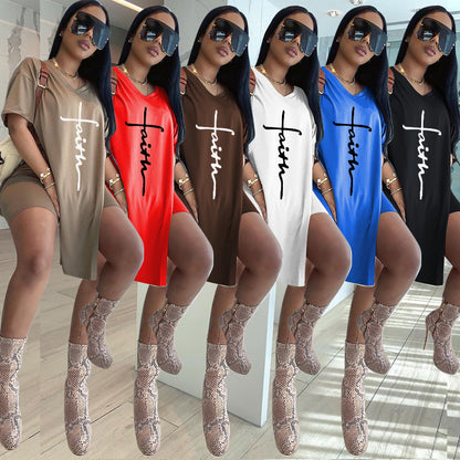 🔥【Ultima zi a promoției de vară】【Top + pantaloni】Set tricou și pantaloni scurți cu decolteu ascuțit și imprimeu cu litere