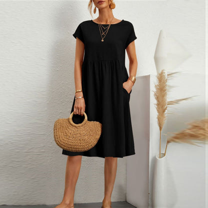 💃【S-5XL】Rochie de vară pentru femei, mărimi mari, stil casual office, croială în linie A, cu decolteu rotund