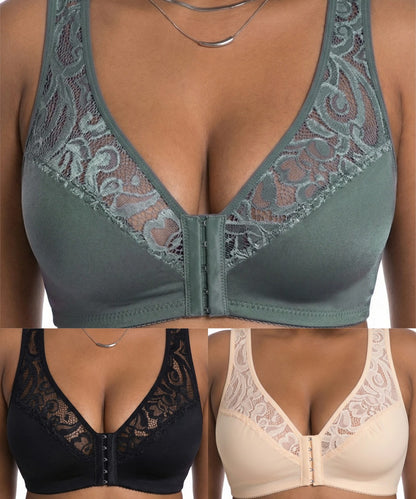 💕 Ultima zi - reducere 50%【Set 3 piese】【L-4XL】😍 Sutien cu armătură, push-up, respirabil, mărime plus, design fără cusături și închidere frontală, plata ramburs la livrare