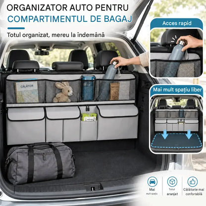🚗📦 Organizator suspendat pentru portbagaj – dimensiuni 105 × 51 cm, eliberează spațiul de pe podeaua portbagajului, compatibil cu SUV-uri și mașini de familie, disponibil în negru și gri