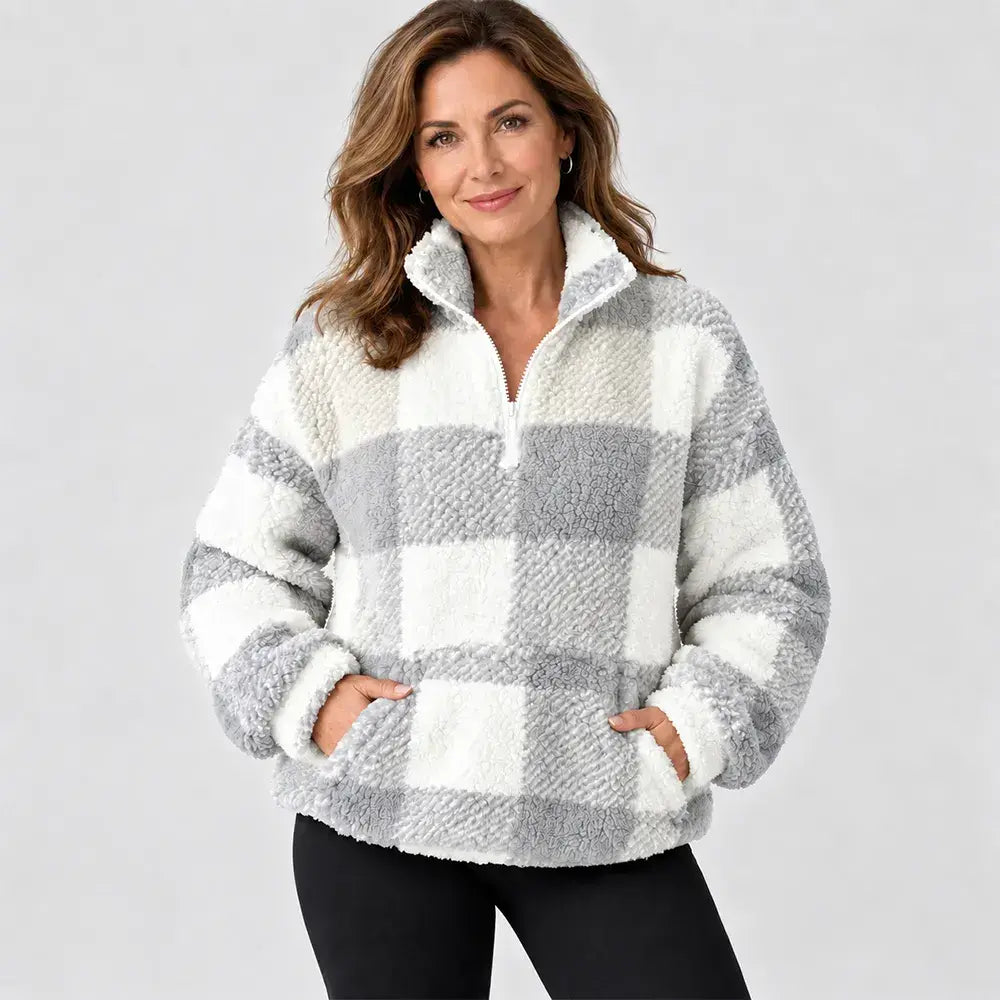 🌸【S-5XL】Un pulover din fleece în carouri, incredibil de moale, care îți ține de cald! 🧊🔥