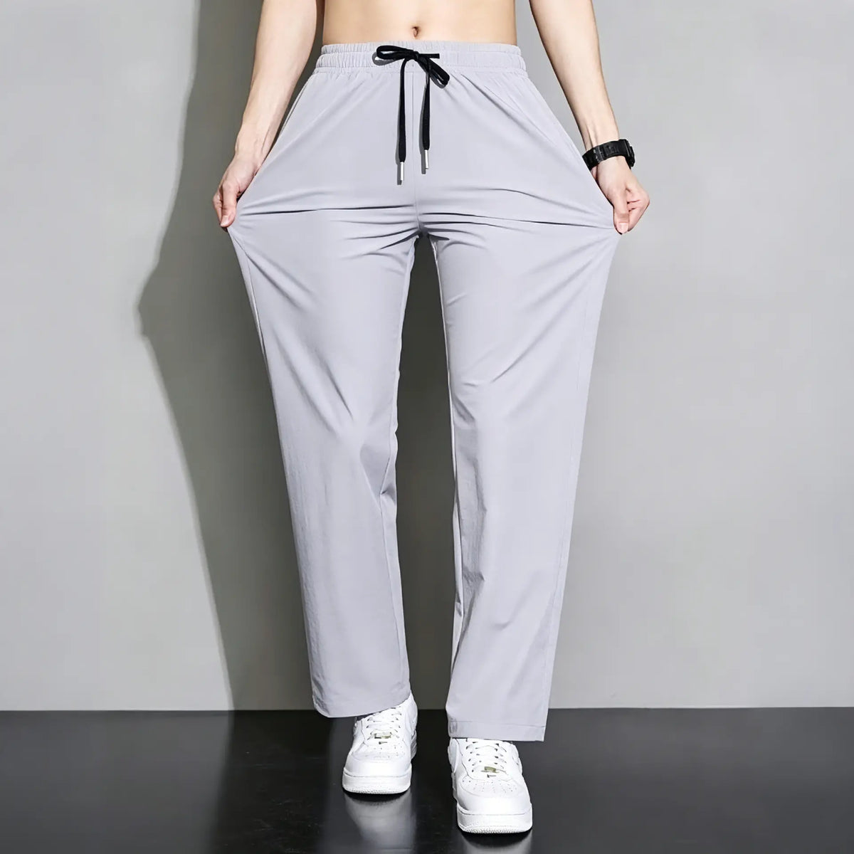 👖【50-120 kg】Pantaloni sport casual de vară pentru bărbați, din mătase glacială, drepți, lejer și largi