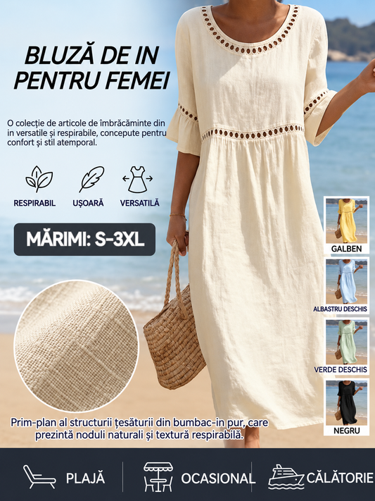 ✨🎉【S-3XL】Rochie nouă de vară pentru femei, confecționată din bumbac și in, respirabilă și moale, confortabilă de purtat