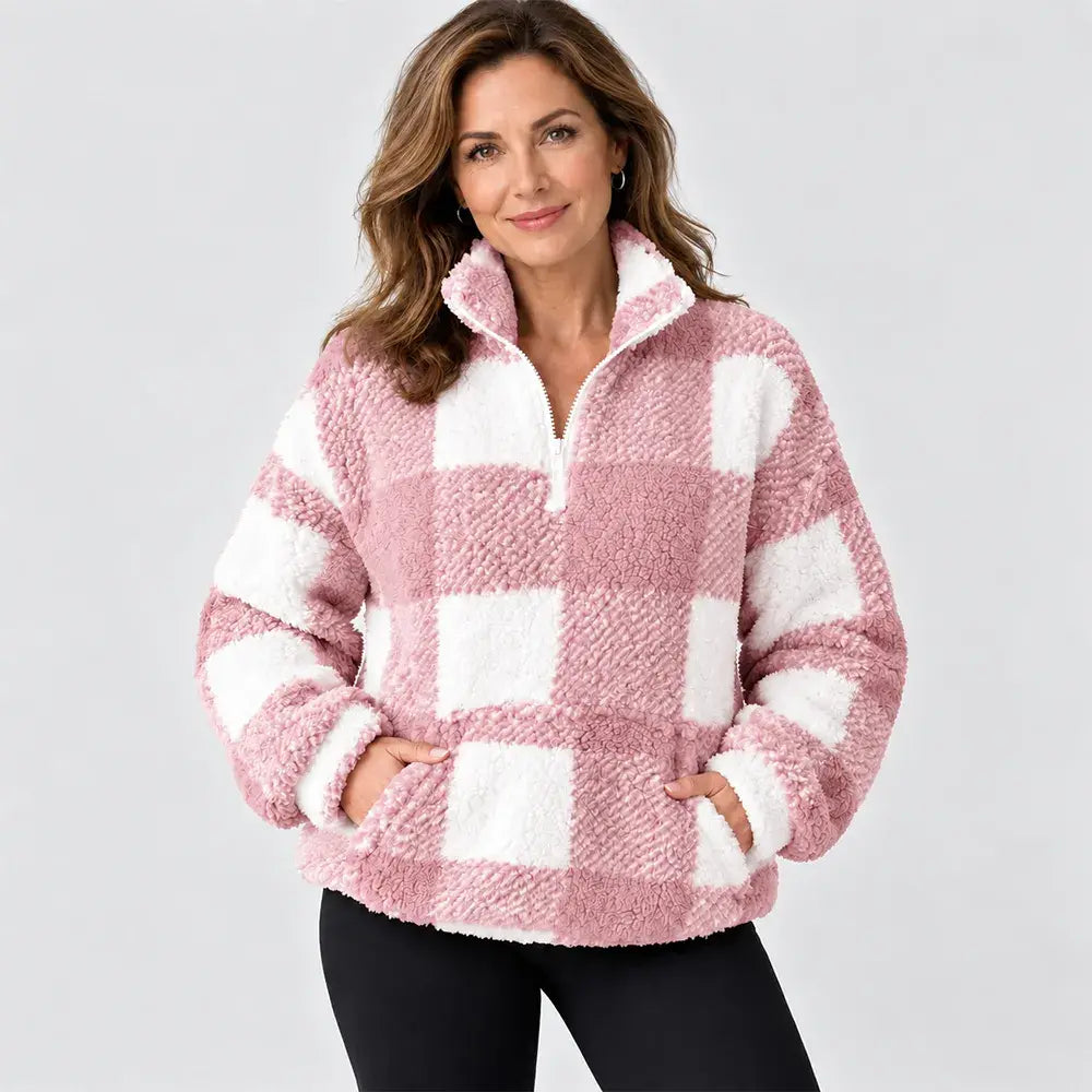 🌸【S-5XL】Un pulover din fleece în carouri, incredibil de moale, care îți ține de cald! 🧊🔥