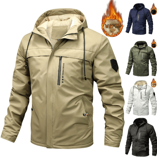 💁‍♂️【50% намаление за есен и зима】🎉 Мъжко топло яке с качулка, с допълнена дебела мехова подложка, универсално съответстваще за спортни дейности на открито, с водоустойчива външна повърхност за защита