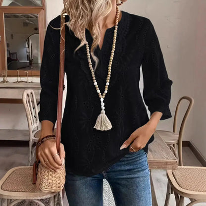 🎁 Reducere 50%! 🔥 Bluză nouă de damă, din șifon, cu croială lejeră, mâneci trei sferturi brodate, garnitură de dantelă. ✅️ Plată la livrare.