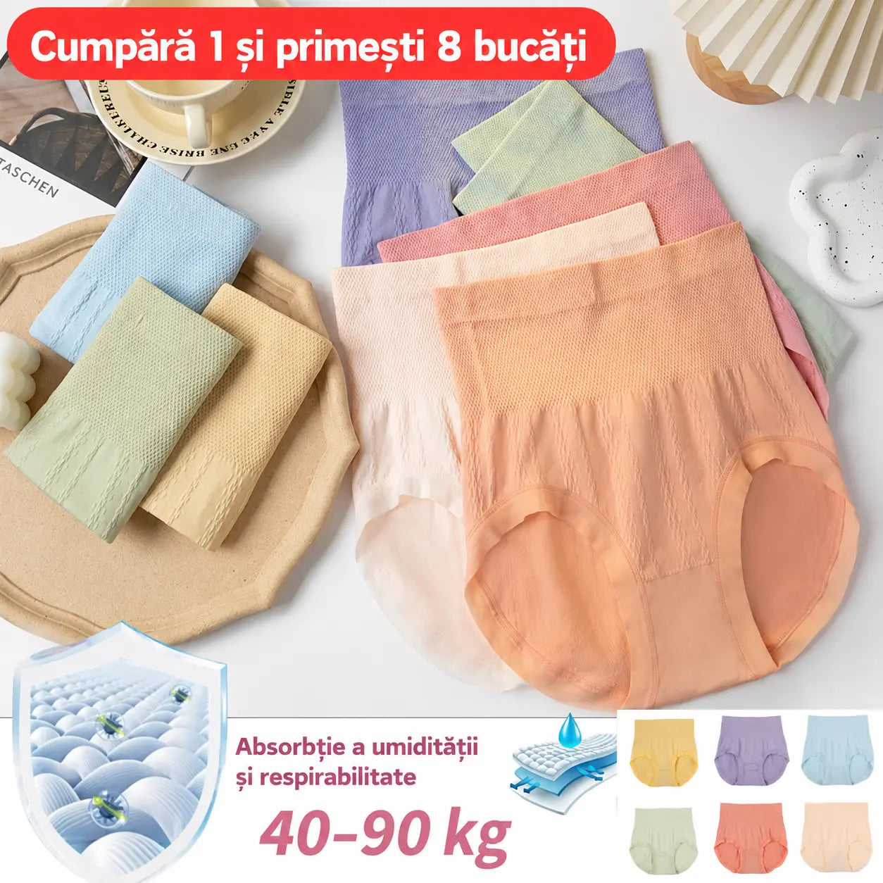 🔥【40-90 KG】🔥Ultima zi - 50% reducere - Chiloți antibacterieni cu talie înaltă pentru controlul abdomenului