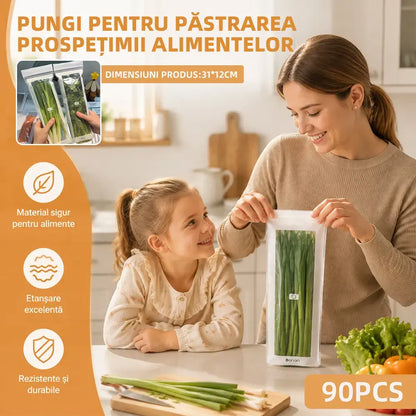Pungi Alimentare Alungite cu Zipper – Pungi Îngroșate și Reutilizabile pentru Păstrarea Prospețimii în Frigider și Congelator (Set 90 Bucăți) 🥒🌽