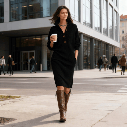 🔥【Zľava 50 % na obmedzený čas】【S-3XL】Nové európske a americké pletené šaty 2025, s golierom