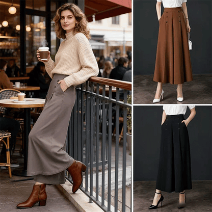 【50% DE DESCUENTO】Falda larga elegante de moda para mujer de otoño e invierno, con caída fluida, cintura alta y falda amplia