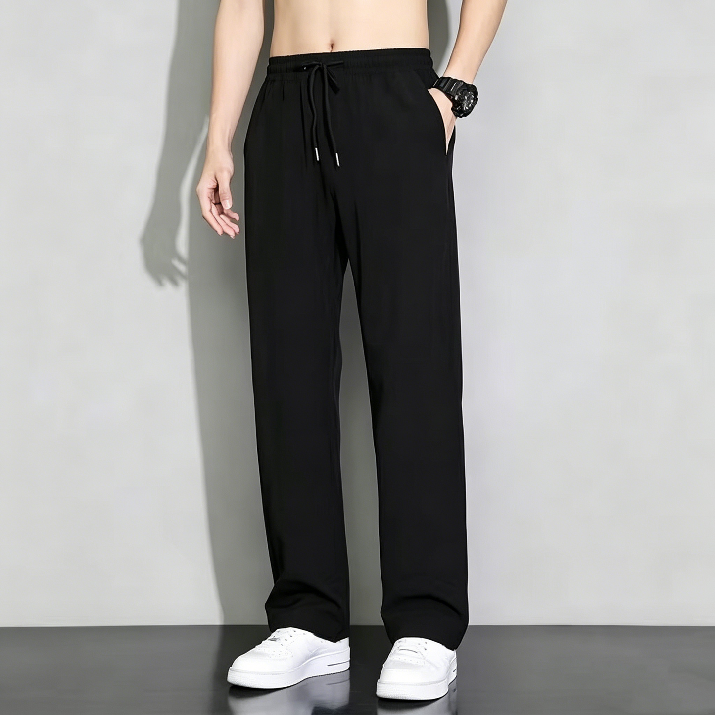 👖【50-120 kg】Pantaloni sport casual de vară pentru bărbați, din mătase glacială, drepți, lejer și largi
