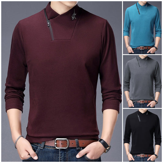 🎉【M-4XL】Cămașă elegantă din lână, cu decolteu cu fermoar-3854135