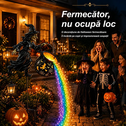 🧙‍♀️🎃 Lampă de grădină în formă de ceaun de vrăjitoare, cu lumină LED – Decorațiune exterioară spectaculoasă 🔮✨