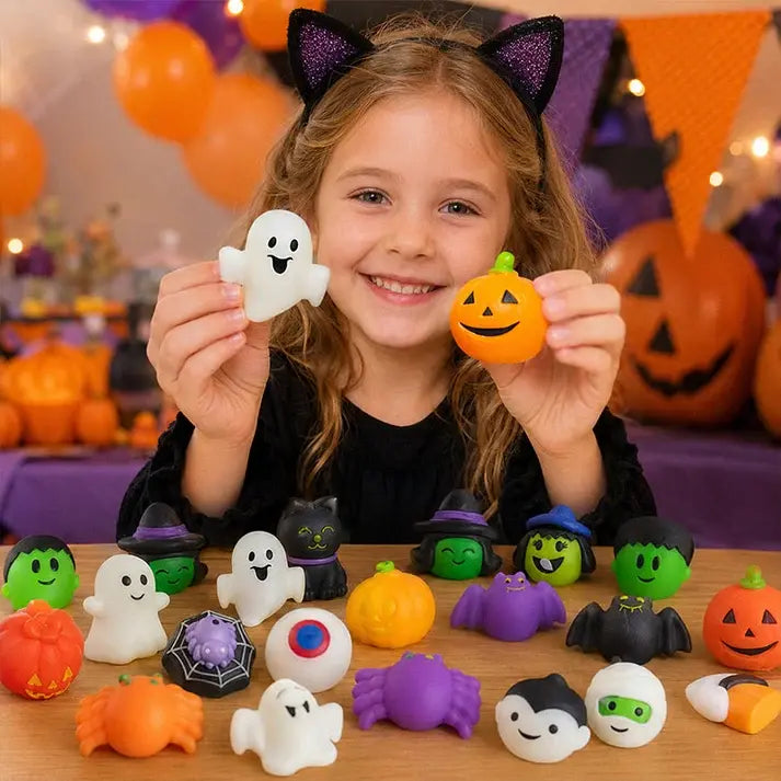 Set de 50 de jucării antistres – 159 lei 🎃 Tematică de Halloween, în formă de plăcinte drăguțe cu dovleci și fantome