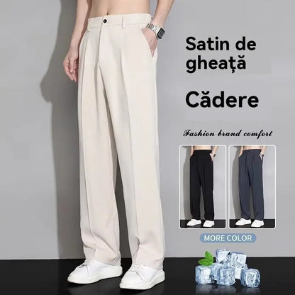 🆒👖 50% reducere🔥【4-120kg】Pantaloni largi de vară pentru bărbați, din mătase glacială, cu uscare rapidă, pantaloni lejeri, drepți și casual