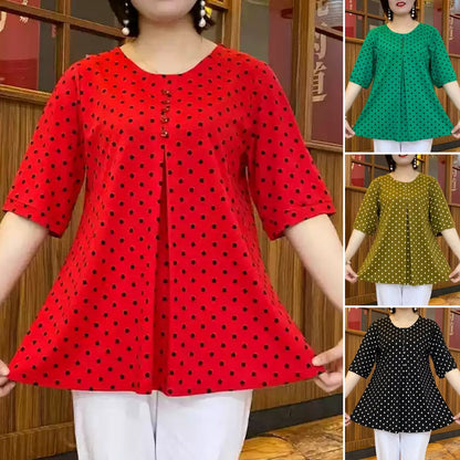 ❤️【Ofertă limitată】Cămașă nouă cu mânecă scurtă și imprimeu cu buline 2025 ✅ Acoperă abdomenul și subțiază ✅ Material confortabil și rezistent la decolorare