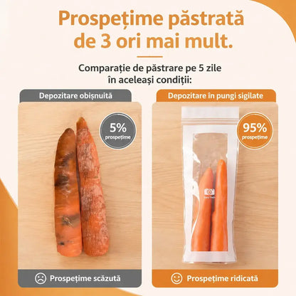 Pungi Alimentare Alungite cu Zipper – Pungi Îngroșate și Reutilizabile pentru Păstrarea Prospețimii în Frigider și Congelator (Set 90 Bucăți) 🥒🌽