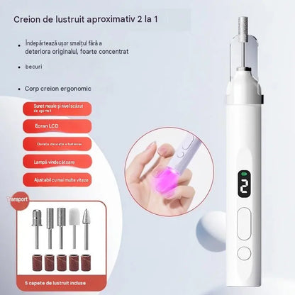 💅 Pila electrică de unghii 2 în 1 cu lampă LED (lampă de uscare + 5 capete de șlefuire)