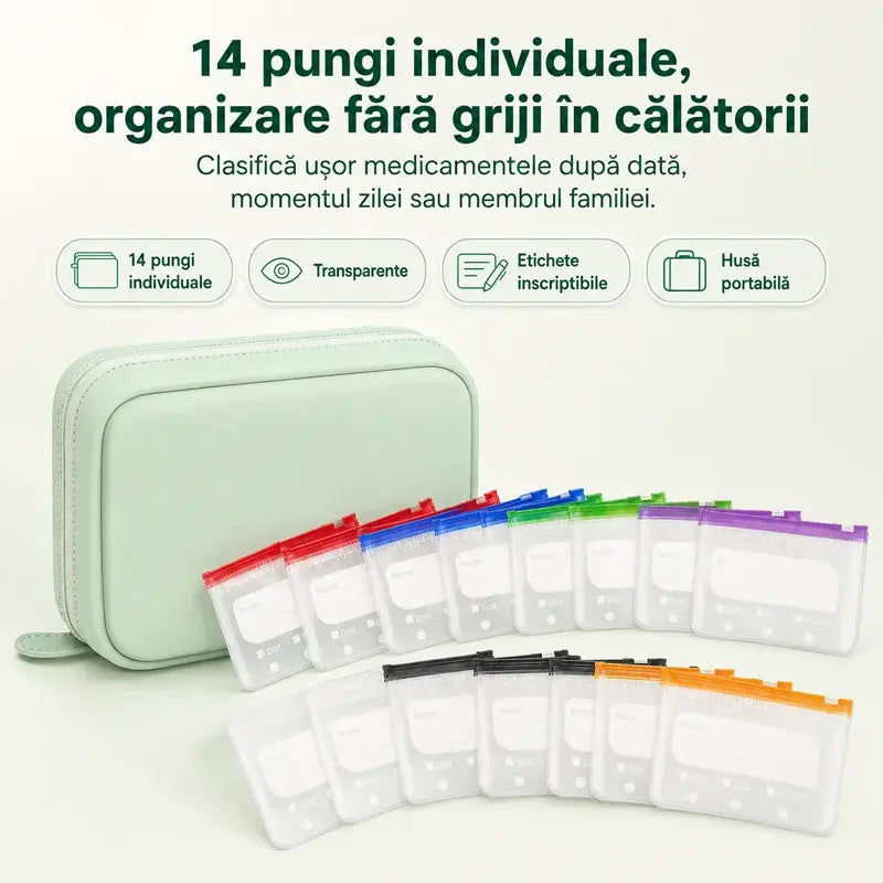 💊 Husă portabilă pentru depozitarea și organizarea medicamentelor——Ordine și siguranță pentru pastilele tale,  Ia-ți tratamentul cu tine oriunde!