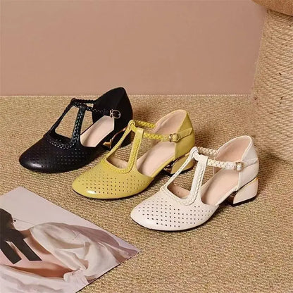 🔥【35-40】Sandale de vară 2026, toc gros, piele moale, scobite și respirabile, stil nou