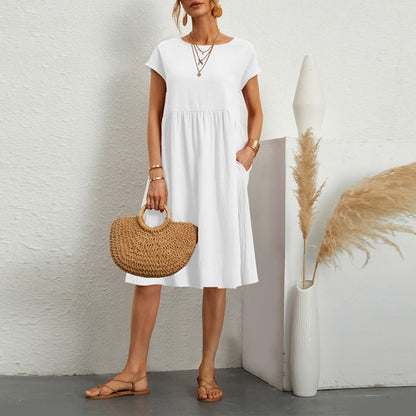💃【S-5XL】Rochie de vară pentru femei, mărimi mari, stil casual office, croială în linie A, cu decolteu rotund