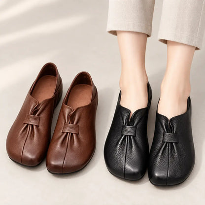 👡【35-42】Pantofi cu talpă moale și fundiță, din piele de vițel de calitate superioară, simpli și eleganți.
