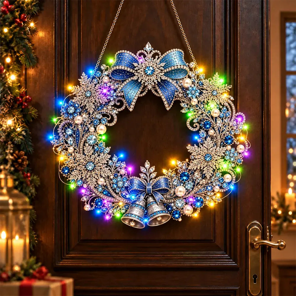 🎄 Coroniță DIY de Crăciun cu Diamante, Perle și Lumini LED! Placă Acrilică Rezistentă · 9 Modele Festive · Decor Perfect pentru Uși, Pereți și Fereastră · Cadou Creat cu Suflet!