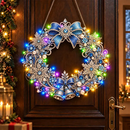 🎄 Coroniță DIY de Crăciun cu Diamante, Perle și Lumini LED! Placă Acrilică Rezistentă · 9 Modele Festive · Decor Perfect pentru Uși, Pereți și Fereastră · Cadou Creat cu Suflet!