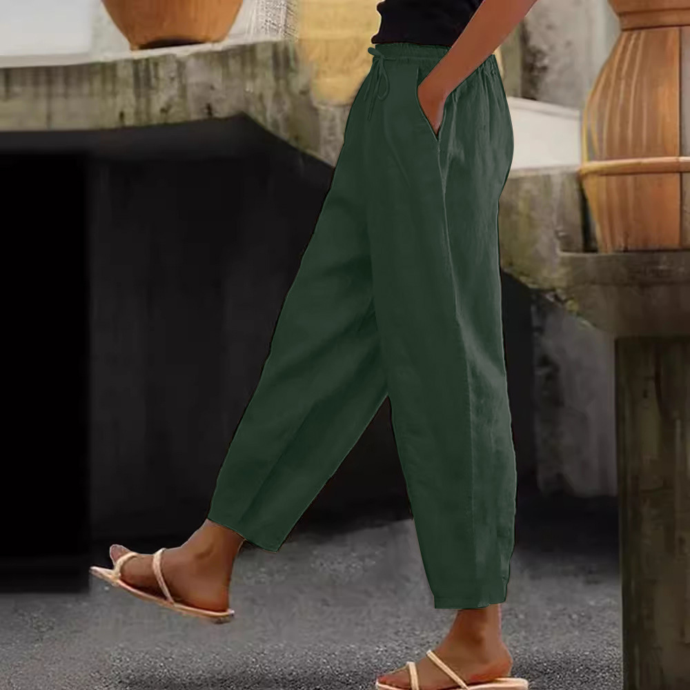 😍💕Reducere de 48%💕【40-120kg】Pantaloni casual din bumbac și in pentru femei ✅️Ramburs la livrare