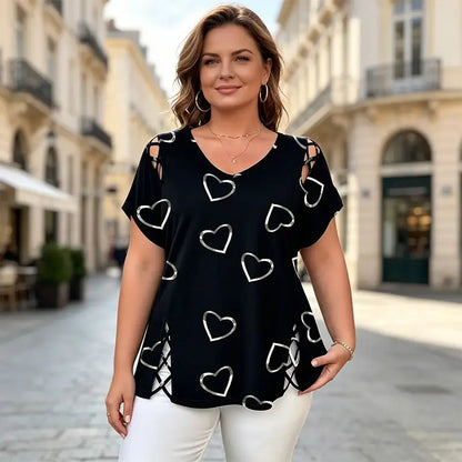 👚【S-5XL】tricou la modă cu decolteu în V și decupaj în formă de inimă
