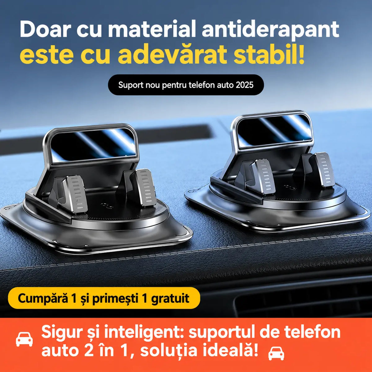 🚗 Suport auto pentru telefon 2 în 1, rotativ la 360° și antiderapant