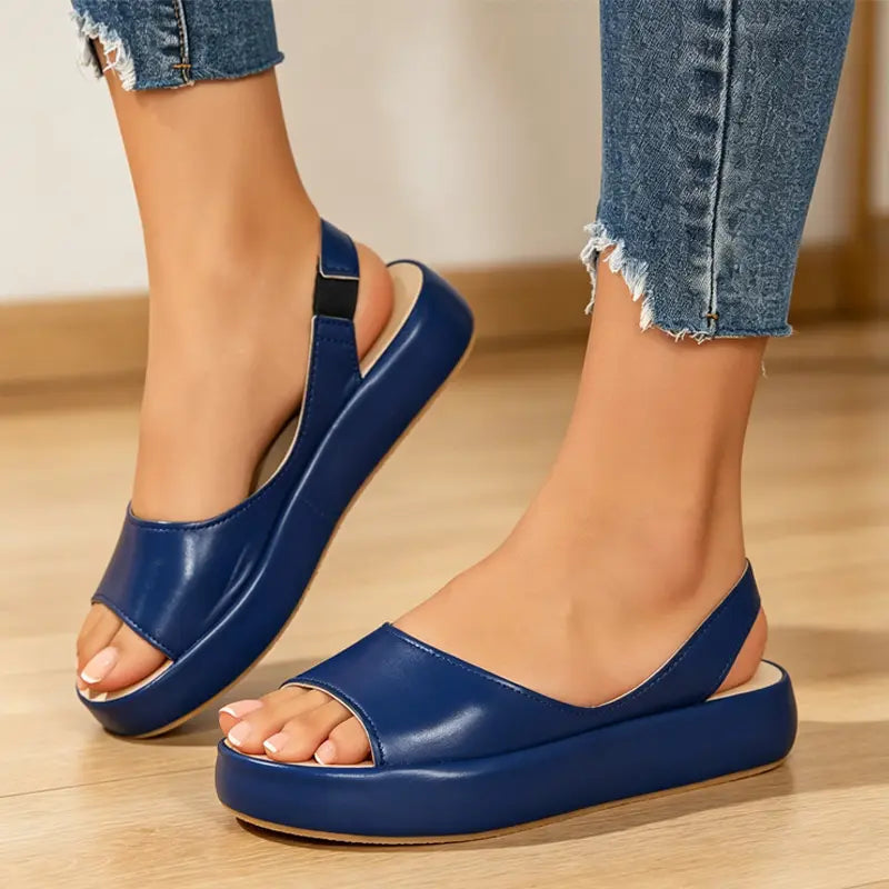 👡 Sandale cu platformă, din piele naturală, cu vârful deschis – Talpă anatomică moale, model slip-on ☀️✨