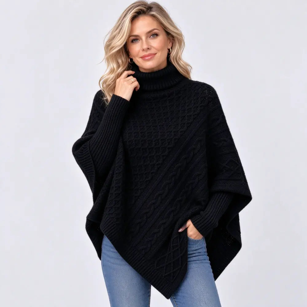 🎀 Pulover cu guler înalt și model torsadă pentru toamnă/iarnă – croială lejeră, tricotaj gros