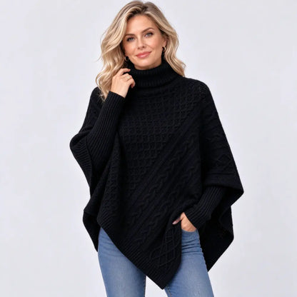 🎀 Pulover cu guler înalt și model torsadă pentru toamnă/iarnă – croială lejeră, tricotaj gros