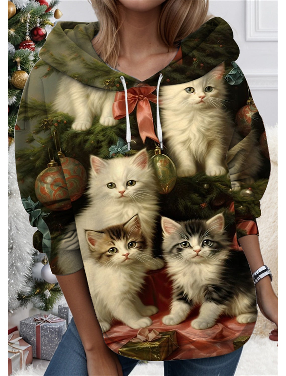 🐱【S-6XL】Bluză de damă cu imprimeu 3D reprezentând o pisică/un animal. Design unic, stil drăguț.