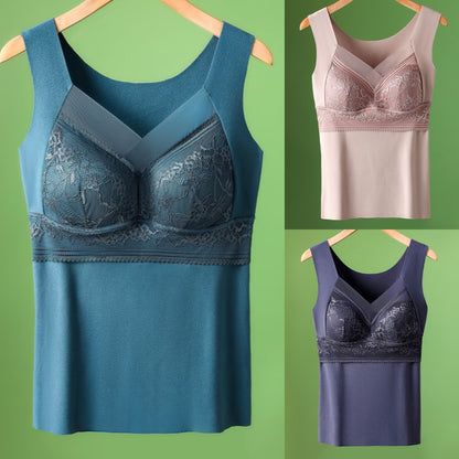 🔥【2 por 3】❤️Lencería otoño-invierno, hecha de felpa gruesa con encaje, espalda bonita, incluye accesorios para reafirmar el busto y previene su caída