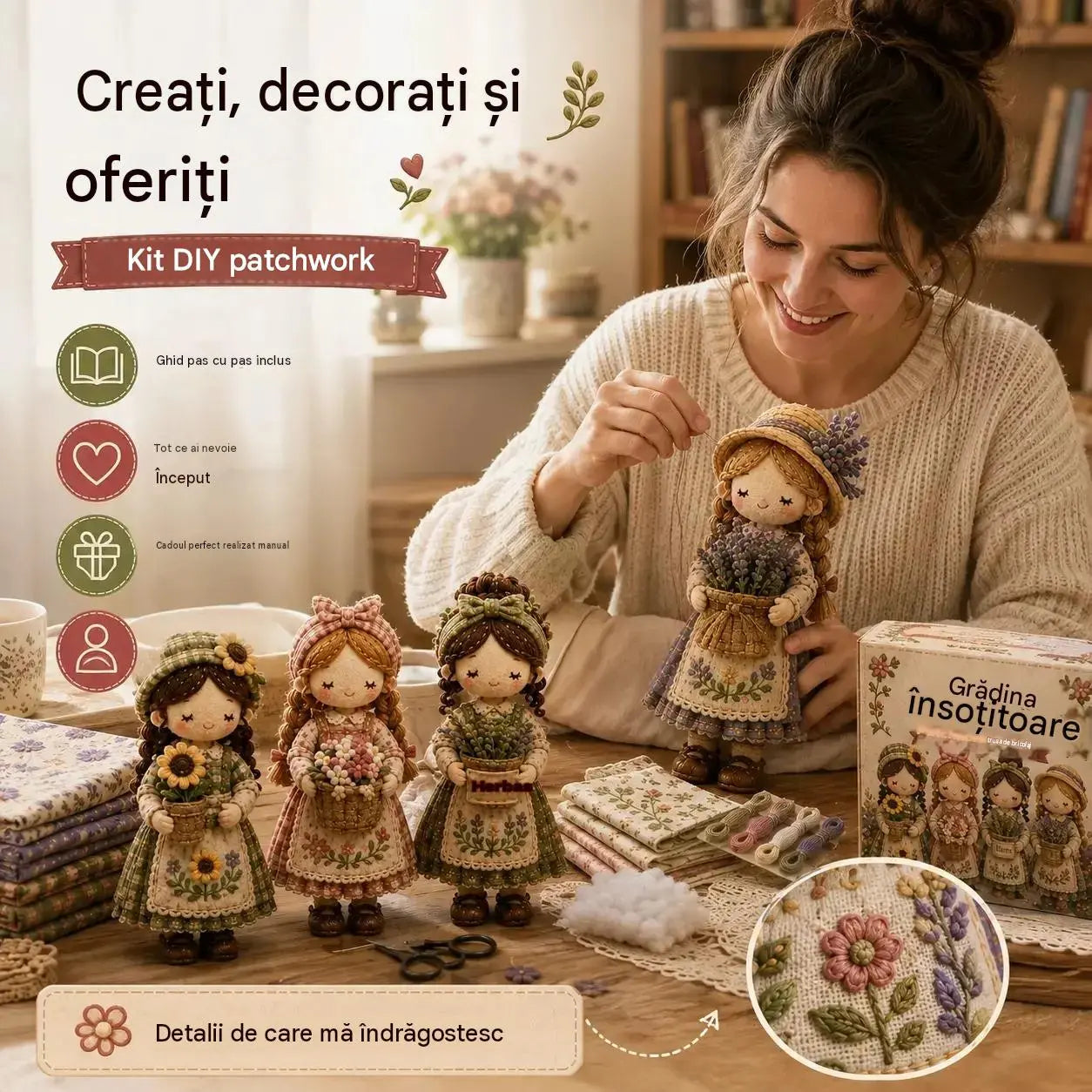 🎁Ultima zi: Profită de reducerea de 49%! 🧵 Set miniatural de patchwork din seria Miniature World