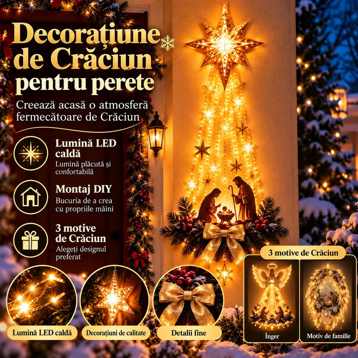 💡✨ Decorațiune luminoasă de perete cu scenă de Crăciun