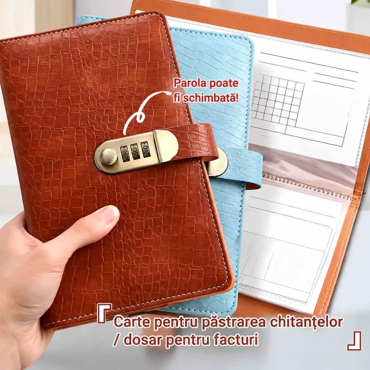 📓💼🔐 Organizator de portofel cu încuietoare cu cod reglabil – depozitare sigură pentru cecuri, numerar, carduri bancare și toate documentele. Practic, elegant și cu capacitate mare! ✨