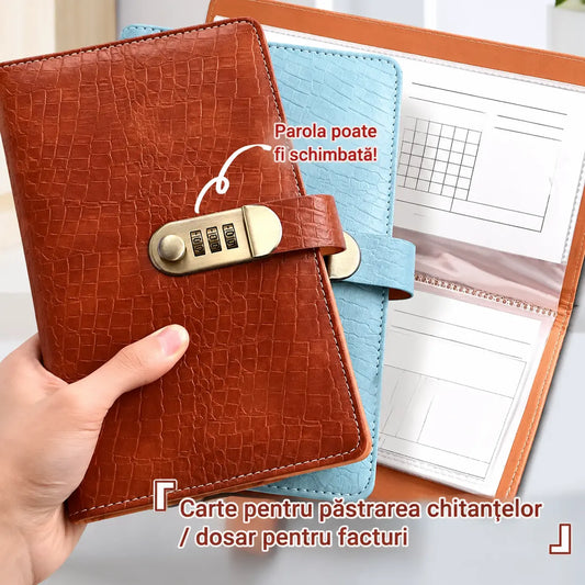 📓💼🔐 Organizator de portofel cu încuietoare cu cod reglabil – depozitare sigură pentru cecuri, numerar, carduri bancare și toate documentele. Practic, elegant și cu capacitate mare! ✨