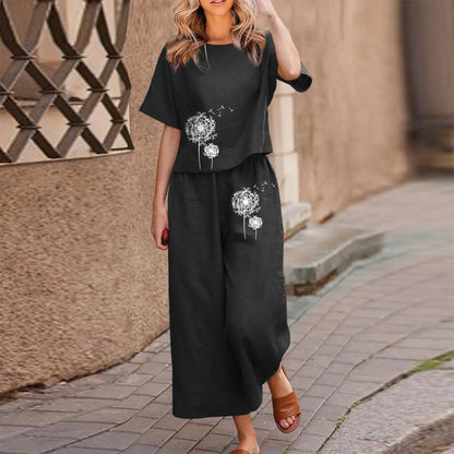 ✨【Top + Pantaloni】Set cu croială lejeră și imprimeu, prietenos cu pielea.（S-4XL）