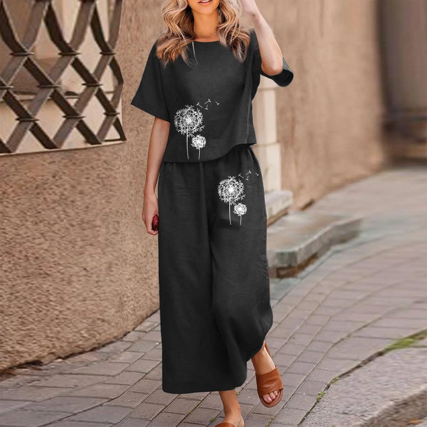 ✨【Top + Pantaloni】Set cu croială lejeră și imprimeu, prietenos cu pielea.（S-4XL）
