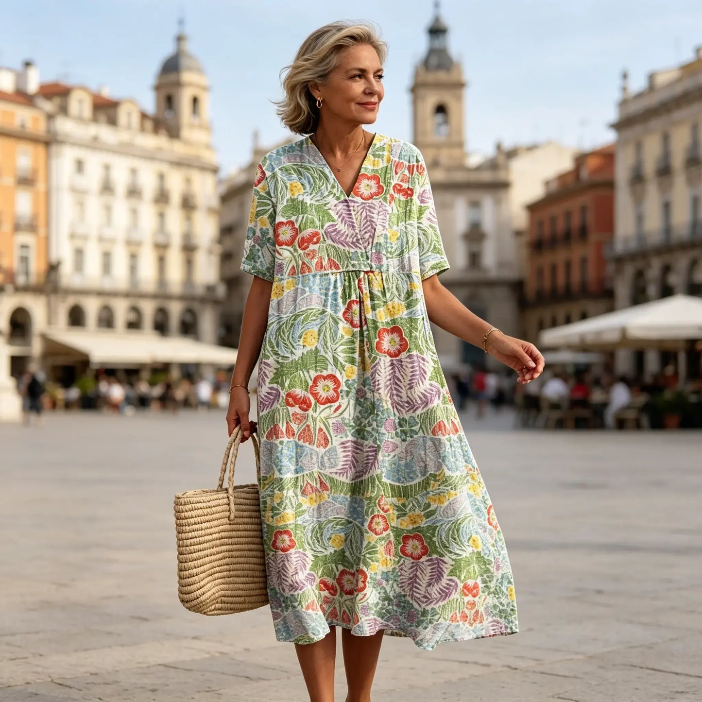 🌹🔥【S-5XL】Rochie nouă de damă cu mâneci scurte și decolteu rotund, mărime mare