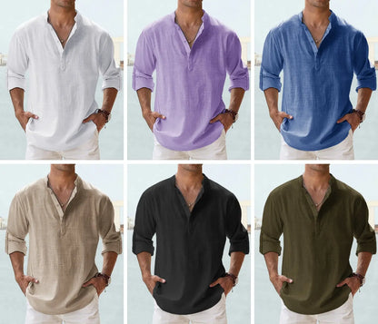👔Reducere -50%🔥【S-5XL】Cămașă bărbătească nouă, din amestec de bumbac și in, lejeră și respirabilă.