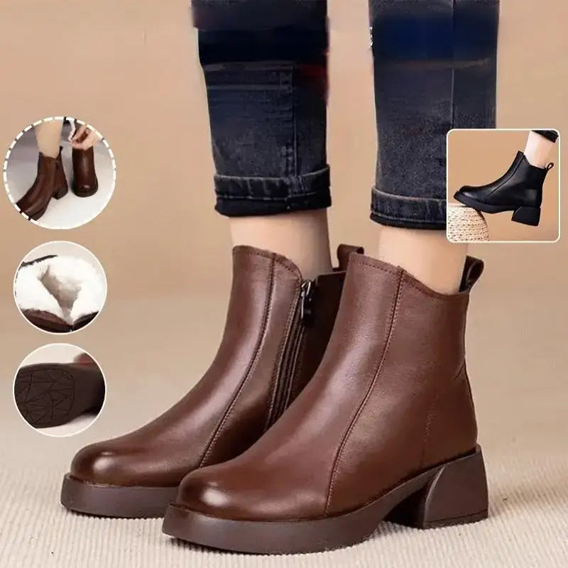 🌈50%OFF 🌺Oferta speciala pe timp limitat  [SIZE:35-40] Iarna 2024, stil nou, retro, cu toc gros, cizme Martin, cizme din piele pentru femei, impermeabile, plus pantofi din bumbac cald de catifea