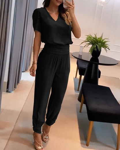 ✨💕【Top + Pantalonii】Costum casual din două piese pentru femei cu imprimeu
