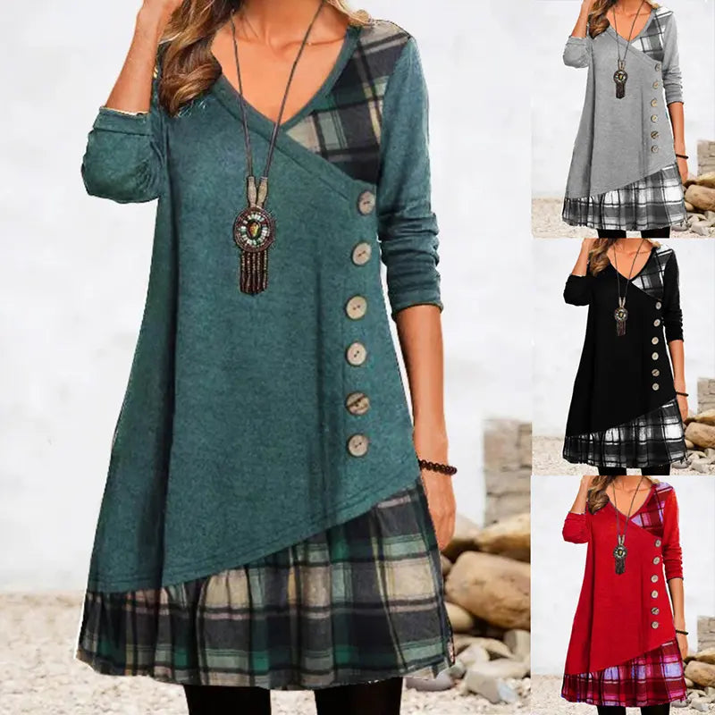 👗【Reducere de 49%🔥】Rochie casual de damă cu mânecă lungă și detalii contrastante