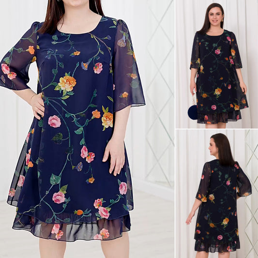 💥【Letnia oferta specjalna】💕【S-5XL】👗Elegancka sukienka z siateczki z nadrukiem i bufiastymi rękawami 