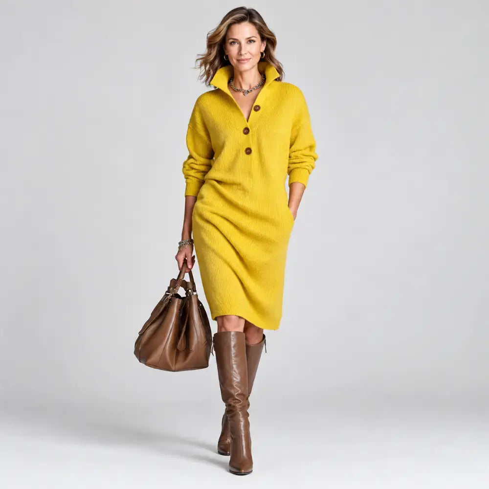 【S–3XL】Rochie tricotată modernă, cu guler, din noua colecție 2026